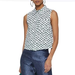 Milly Green and White Palm Print Button Down Shirt